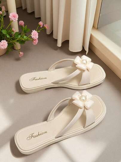 女士平底凉鞋，时尚新款秋季鞋履，白色珍珠凉鞋，简约百搭方头白色凉鞋，软底露趾女士凉鞋，夏季休闲女士拖鞋，户外沙滩女士凉鞋，夏季促销优雅女士鞋履，旅行度假女鞋，女士拖鞋，女士凉鞋，女士鞋（鞋码偏小两码）