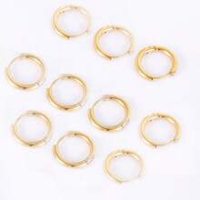 10 件不锈钢耳圈耳环女士耳环男士朋克嘻哈礼物时尚珠宝穿孔配饰 - 圓圈耳環 - 查看 12