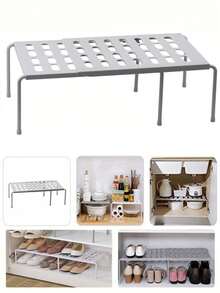 多功能鞋架，可调节和可扩展的储物架，节省空间的鞋柜，厨房橱柜多层整理架 - 灰色 - 查看 7