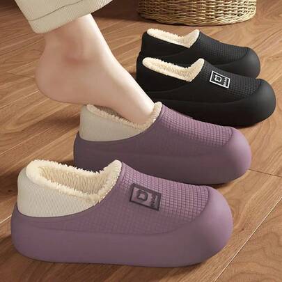 1 双女士一脚蹬家居拖鞋，厚垫 EVA 鞋底，时尚卡通熊设计室内拖鞋，冬季保暖 - 易于清洁防滑，柔软毛绒衬里，休闲拖鞋适合情人节、万圣节、圣诞节、约会、购物、通勤、派对