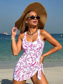 Swim Lushoire 1 pièce Maillot de bain une pièce à imprimé floral pour femmes, idéal pour la plage et les vacances - Multicolore - Voir 1