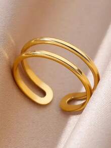 Stainless Steel Hollow Stripe Wide Ring Occident Simple Minimalist Charm Texture Statement Charm Jewelry Women  ﻿