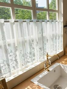 1pc Hang Rod Free Installation Floral Embroidered Half Short Curtain, Suitable For Bedroom, Kitchen, Living Room Home Divider - Multicolor - View 18