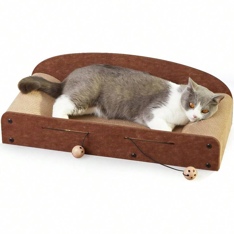 1pc Sofa-Shaped Cat Scratching Pad, 21.6 Inches (Approx. 55cm) Durable Felt With Bell Ball, Indoor Cat Lounge Bed Toy, Halloween & Christmas Gift - Felt Sofa 53 - View 1