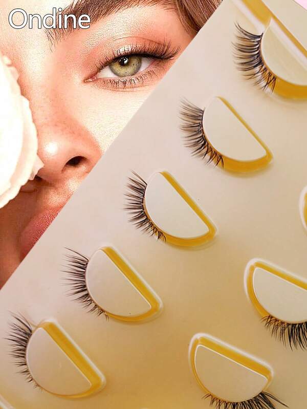 أندين 7 شريط رموش نصفي ساق شفاف طبيعي طويل متشابك ممتلئ، طراز ذيل العين الممتد قابل لإعادة الاستخدام ذاتي اللصق رموش مصنوعة من فرو الأرنب الصناعي ثلاثي الأبعاد رموش عين القطة الزائفة