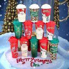 Christmas, New Year's Day,10-Piece Festive Christmas Coffee Cup With Lid,Reusable Festive Cup, Leak-Proof, Various Santa Claus, Reindeer, Bear, Checkered Designs , Parties And Decoration, Suitable For Hot Chocolate, Milk, Coffee And Beverages, Hand Wash Only, Plastic, Uncoated, Lead Free, Animal And Winter Themes - 多色 - 查看 3