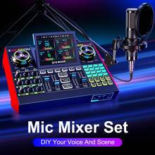 tenlamp Professional Audio Mixer Set, Live Streaming Sound Card Device, Featuring DJ Mixing Effects, Voice-Changing Functionality, And Various Sound Effects, Complete With A Condenser Microphone, Monitoring Headphones, And A Microphone Boom Stand. Ideal For Podcast Recording, Live Singing, Karaoke, Gaming Voice Chat, And Streaming Content Creation, This Computer Audio Interface Is Compatible With Smartphones, Supports USB Charging, And Is Plug-And-Play Ready. - 黑色 - 查看 1