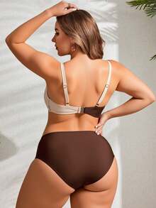 Swim Lushoire Plus Size Color Block Underwire Swimsuit Set For Vacation - Multicolor - View 2