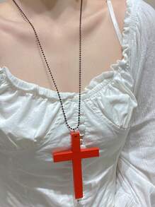 1pc Vintage Gothic Christian Black & White Wooden Cross Pendant Necklace, Fashion Jewelry Accessory Suitable For Wedding, Music Festival, Cosplay - Multicolor - View 16