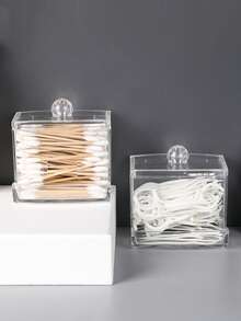 Cotton Swab Dispenser, Transparent Wooden Lid Medicine Bottle Container With Cover, Bathroom Canister, Cotton Ball Makeup Box, Cotton Swabs, Dental Floss, Bathroom Accessories, Bathroom Storage And Organization