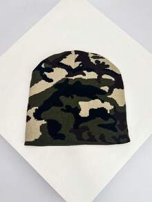 1pc Autumn/Winter Camouflage Color Series Knit Beanie Hat, Warm Streetwear Contrast Color Unisex Hip Hop Outdoor Cap