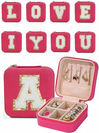 1个便携式首饰盒，首饰收纳盒（A-Z字母），大容量首饰盒，可拆卸隔层首饰盒，桌面首饰盒，多功能首饰展示架，适用于戒指、耳环、项链、口红等。