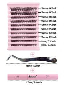 Hinarin 120 Stück DIY Wimpernverlängerungs-Set mit Wimpernbüscheln, Kleber, Versiegelungspinzette, natürlich aussehende D-Locken, flauschige Wimpernbüschel-Set (10 Reihen 8-16 mm gemischt), Wimpernbüschel-Set, Wimpern, Kunstwimpern