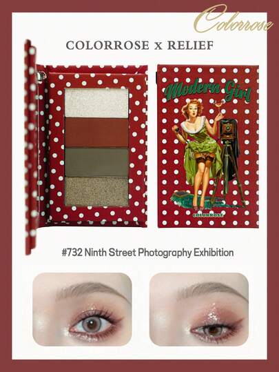 COLORROSE Matte & Pearl Smooth Powder Eyeshadow Palette, Makeup Palette, High Color Payoff, Long-Lasting Matte & Shimmer Eyeshadows, Lightweight & Silky, With Mirror, Retro Cover, Modern Girl Pattern