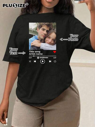 Personalisierte Rundhals-T-Shirts in Große Größen mit Hund & Katze Haustier Souvenirs, Damen Lässig T-Shirts - Fügen Sie Ihre Bilder hinzu (Selfie/Foto/Freundfoto/Liebhaberfoto/Freundfoto/Paar-Logo/Freund personalisiert). Sie können bedruckte T-Shirts mit Text personalisieren, um Vatertag und Muttertag zu feiern.