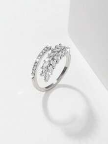 1pc Zirconia Double Row Open Ring, Suitable For Daily Wear