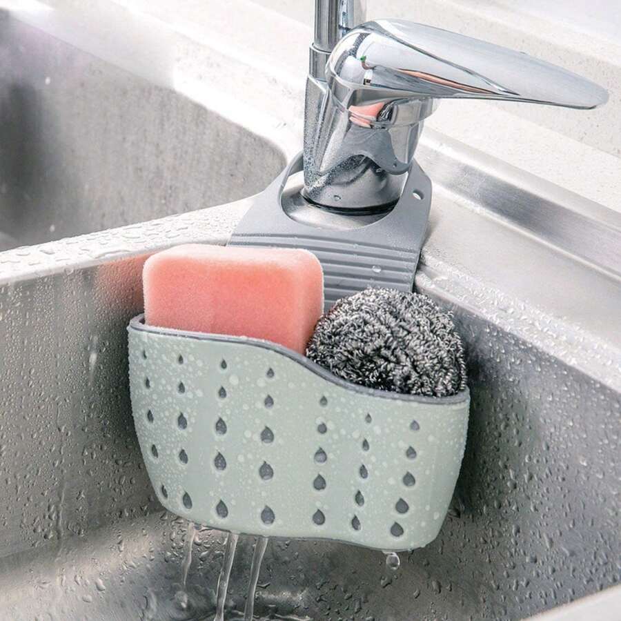 Kitchen Sink Caddy - Silicone Plastic Soap Sponge Holder -  Rack - Faucet Caddy With Drain Holes For Drying - Adjustable Hanging Strap,Kitchen,Kitchen Essentials,Kitchen Organization And Storage,Escurridor De Platos Para Fregadero-1pc - Nhiều màu - Xem 1