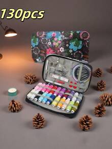 1 set d'outils de couture portables imprimés, kit d'outils de couture pratique pour la maison - 10 pièces/45 pièces/86 pièces/130 pièces Boîte de fils, aiguilles, enfileur, fournitures de couture artisanales, comprend une boîte en tissu - Ensemble complet d'outils d'artisanat et de réparation avec des fils de couleurs assorties, convient aux voyages et à l'utilisation domestique des dames - Fournitures d'artisanat essentielles toute l'année