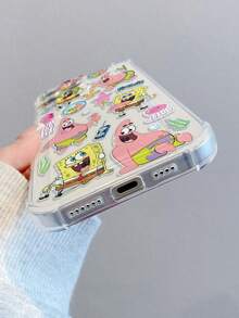 SPONGEBOB 1 件可爱有趣的透明卡夹海绵宝宝主题彩绘图案防震手机壳适用于 11/12/12 Pro Max/14 Pro Max/15/15 Pro/16/16 Pro Max - 彩色 - 查看 4
