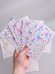 1/5 套孕妇肚皮贴纸，水晶贴纸，钻石派对照片，孕妇照，彩色珍珠心形 3D 装饰图案（蝴蝶套装）