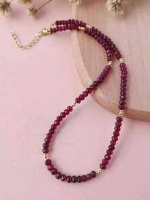 1 件女士天然石榴石项链 - 金色优雅珠宝，深红色宝石珠适合日常佩戴和送礼，增强自信和魅力，迷人的项链搭配精致的珠子设计 - 天然石榴石 - 查看 6