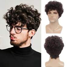 12-Inch Deep Brown Curly Synthetic Wig For Men, Realistic Short Hair Wig Suitable For Daily Wear, Role Play, Parties, Cosplay And More, REEWES Brand - Chocolate Brown - View 1