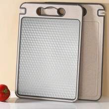 1pc Double-Sided Stainless Steel Cutting Board, Diamond Textured Non-Slip Kitchen Chopping Board, Anti-Scratch Design With Juice Groove, Durable For Meat, Vegetables, Fruits