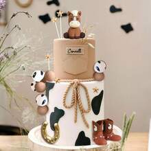 LaVenty Cowboy Rodeo Cake Topper Cowboy Western Cake Decorations Cowboy Hat Birthday Cake Topper Cowgirl Boots Cake Topper Cow Balls Cake Topper - Multicolor - View 9