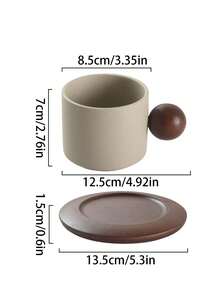 1pc Creative Minimalist Ceramic Coffee Cup & Saucer Set, With Wooden Ball Handle, Office & Casual Mug, Home Breakfast Cup, Latte Art Coffee Cup, Afternoon Tea Cup & Saucer, Practical Drinkware - Multicolor - View 15