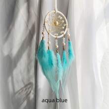 1 件珍珠和羽毛捕梦网装饰，波西米亚风羽毛风铃挂饰，情人节、生日礼物，适用于汽车、房间、家居、婚礼派对装饰（羽毛为人造） - 彩色 - 查看 5