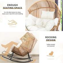 Oversized Beige PE Wicker Rocking Rocking Egg Chair - Outdoor Indoor Rattan Lounge Chair With Comfortable Cushion, Ergonomic Design, Sturdy Steel Frame For Patio, Balcony, Bedroom, Backyard Furniture