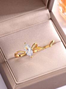 2 件套奢华 S925 银锆石 V 形和橄榄形可叠戴戒指，适合女士派对、婚礼、节日、日常佩戴