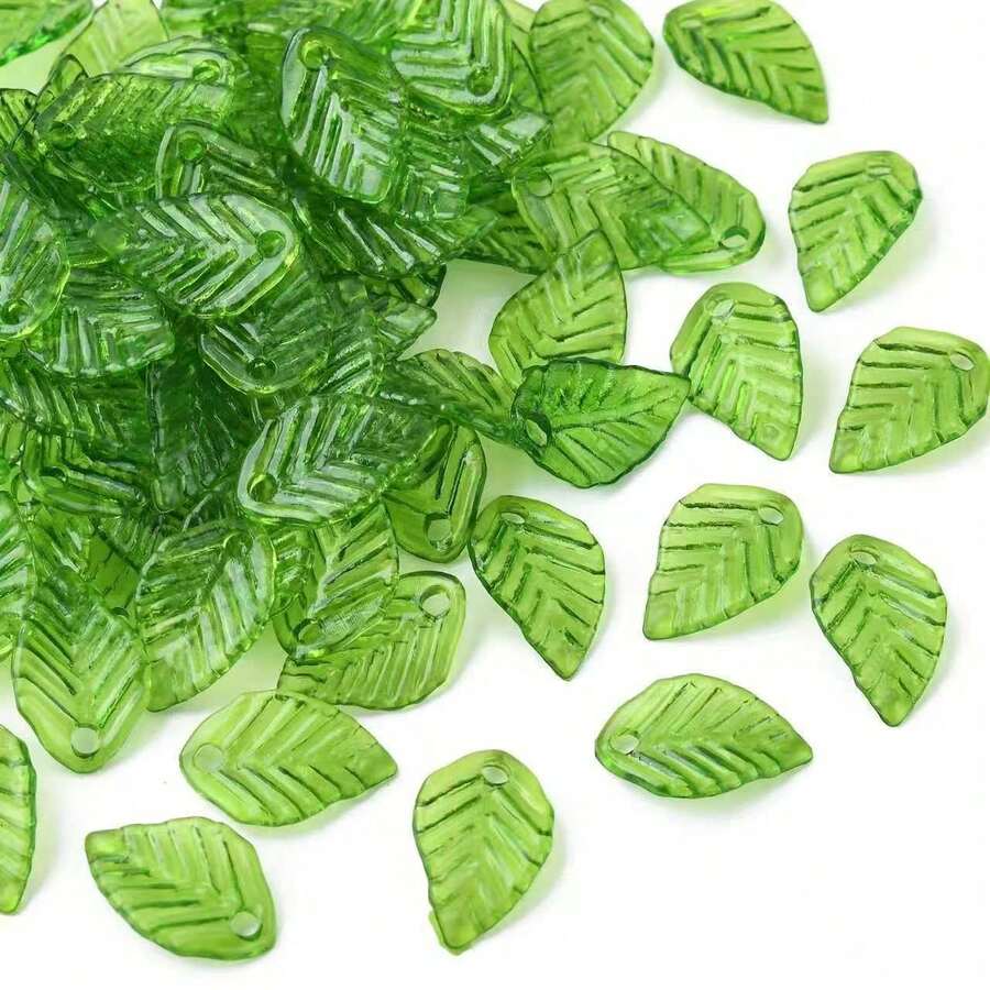 100Pcs Vibrant Transparent Green Acrylic Leaf-Shaped Charms Pendants - Durable Plastic Beads With Hole For DIY Crafting, Keychain, Earring, Jewelry Making Accessories And Supplies - Ideal For Nature-Inspired Designs