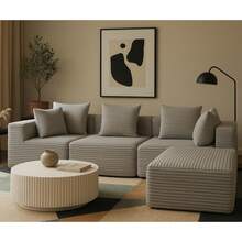 Sofá modular de 4 plazas tipo cubo mágico comprimido - Tapizado de pana, sin montaje, flexibilidad modular, asiento suave, perfecto para inquilinos y hogares modernos - Gris + 4 Asientos - Ver 2