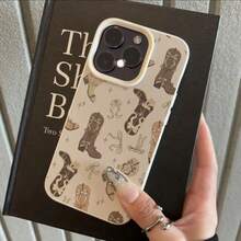 1pc TPU Material Retro Bow Denim Boots Star Pattern Phone Case Compatible With Iphone/ Phones - White - View 2