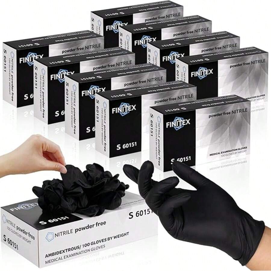 100 Pcs Nitrile Disposable Gloves-Latex Free, Non Rubber Gloves For Cleaning, Cooking, Food Prepping, Professional Protective Gloves(Black/100-Ct Box) - 黑色 - 查看 1