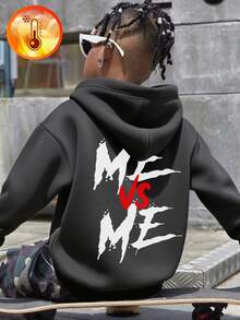 Tween Boy Thermal Lined Hooded Sweatshirt, Warm Long Sleeve Top For Kids, Youth Street/Casual/Stylish/Daily/Sports/Fashion/School Wear, Suitable For Autumn/Winter - Dark Grey - View 6