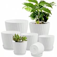 7 Pcs Plant Pots With Drainage Holes And Saucers Indoor Planters Set Of 7 7.5 7 6.5 6 5.5 4.5 3.5 Inches Whitegood