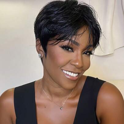 Straight Hair Wigs Women Brazilian Human Hair Wig Short Pixie Cut Wigs For Daily Wear 6inch 150% Density Short Straight Hair 1B Color