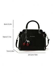 BELLEBORG 时尚通勤鳄鱼压纹女士手提包，带吊坠 - 黑色 - 查看 8