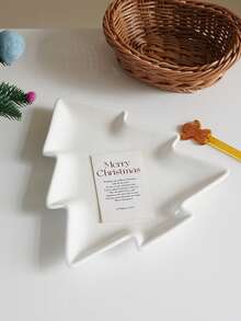 1 件圣诞雪人陶瓷盘，简约雪花形餐盘，白色圣诞树沙拉和甜点盘，适用于平安夜晚餐餐具、咖啡厅和餐厅蛋糕和甜品盘、礼物、早餐和沙拉盘 - 彩色 - 查看 3