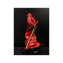 Vibrant Crimson Samurai Statue With Sword-Wielding Dynamic Elegance, Flowing Cloak, And Hand-Painted Details – Embodying Strength And Beauty As Artistic Decoration.