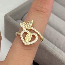 1入組多款風格聖母像金戒指，18K電鍍銅製，鑲嵌立方氧化鋯，適合女性日常佩戴，精緻簡約