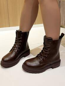 Women's Side Zipper Design Casual Everyday Ankle Boots - Coffee Brown - View 1