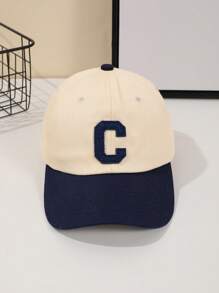 1 件男士卡其色字母“C”软顶可调节棒球帽，休闲学院风，适合日常运动装