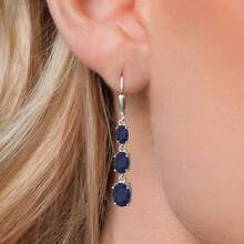Gem Stone King 3-Stone Leverback Drop Dangle Earrings Women |   925 Sterling Silver |   Gemstone Birthstone |   Oval 8X6MM 7X5MM And 6X4MM |   Fine Jewelry Gifts Her Mom Women Wife - 藍寶石,九月 - 查看 3