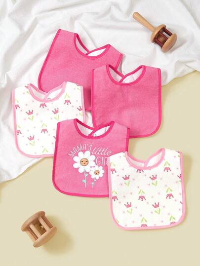 5pcs U-Shaped Waterproof Bibs, Cartoon Print Soft Comfortable Feeding Bibs