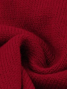 Women's Elegant Comfortable Solid Color Long Sleeve V-Neck Mushroom Button Sweater, Autumn/Winter - Red (new) - View 6