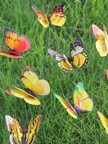 10 Pieces Of 8cm Double-Layer Butterfly Planting Sticks For Pastoral Lawn Potted Plants And Gardens, Plastic Butterfly Planting Stick With Printing