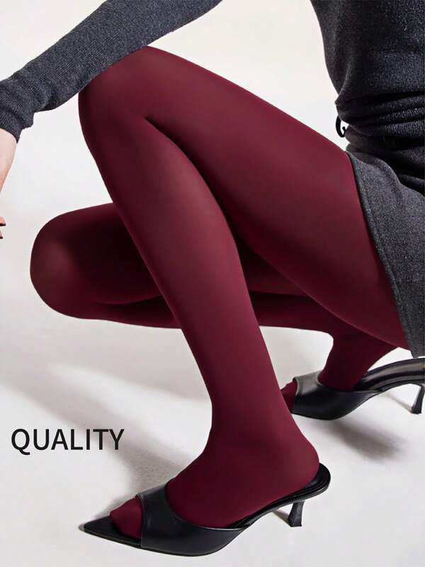 Leggings/medias transparentes burdeos talla grande para mujeres, pantalones estilizantes de alta elasticidad adecuados para negocios, oficina y uso casual